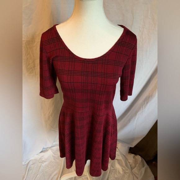 Twee Burgundy Plaid Dress Thick Warm Stretch 90s size Large Grunge Mall Rats Y2K - Picture 7 of 9